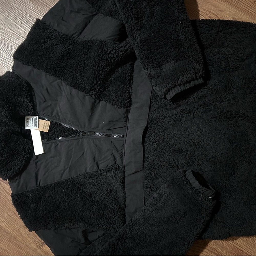 PINK Victoria's Secret Black Teddy Jacket Cozy Plush Design